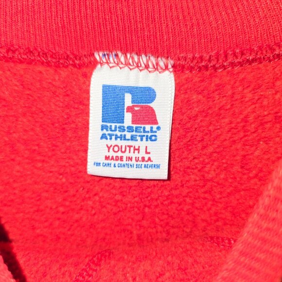 Vintage 90s Russell Athletic BLANK Red Sweatshirt, Made in the USA, Sz YL - Picture 7 of 7